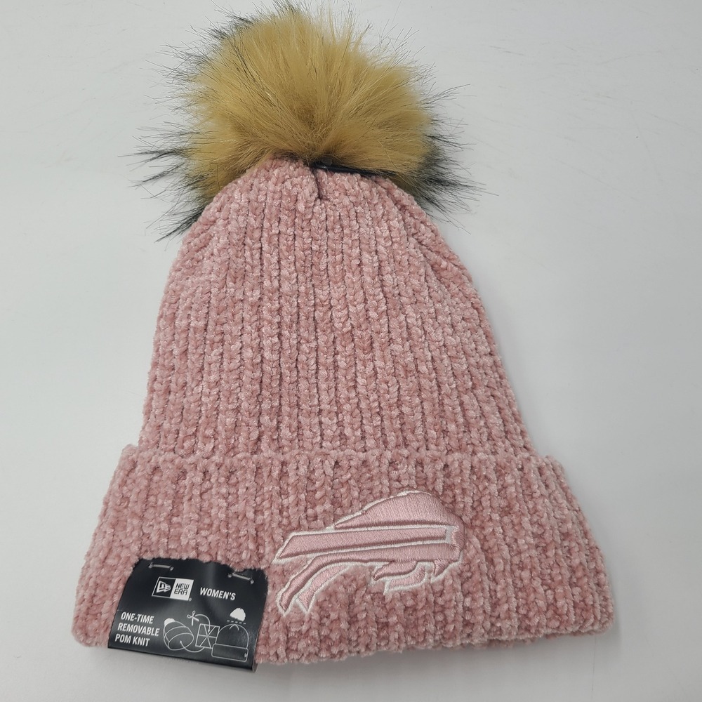 Women Buffalo Bills Hat Beanie New Era Pink NFL Removable Pom Knit Stocking Cap